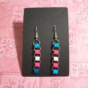 Colorful Chain Link Drop Earrings Pink Blue White Bead Baby Reveal Trans Pride